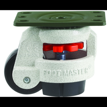 FOOT MASTER Leveling Caster, 50 mm Nylon Wheel, 2-1/2 x 3-1/4 Plate, Swivel, 280 kg Cap, NBR Foot Pad, Ivory GD-60-F-NYN-PUS